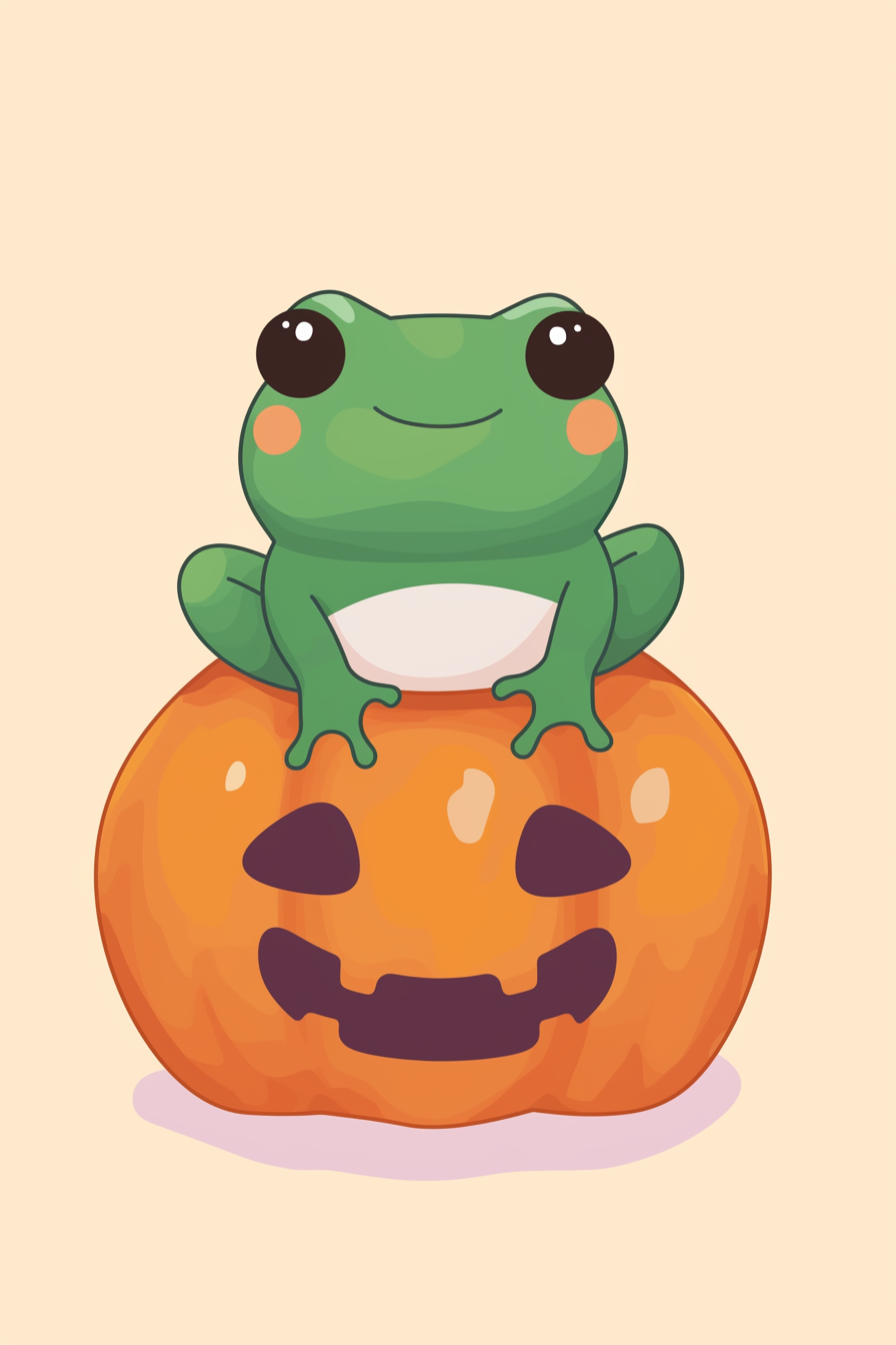 halloween frog drawing ideas 2 with a cute frog sitting happily on a carved pumpkin, showcasing a whimsical and charming Halloween theme.